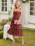 Chiffon Herz-Ausschnitt plissiertes A-Linien gestuftes formelles Kleid