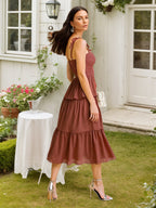 Chiffon Herz-Ausschnitt plissiertes A-Linien gestuftes formelles Kleid