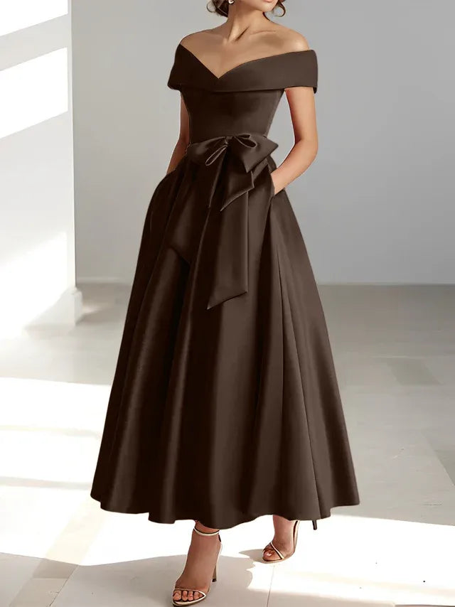 A-Linie/Prinzessin Schulterfreies Ärmelloses Knöchellanges Kleid der Brautmutter mit Taschen