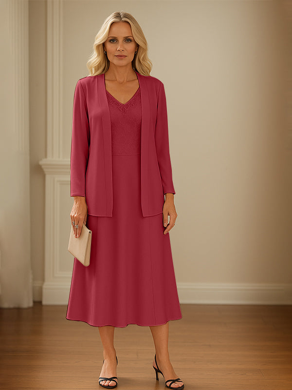 Chiffon-Rock Kleid für Mutter der Braut mit offenem Jackett