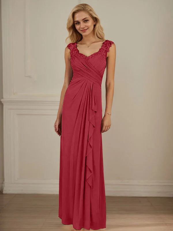 Champagner A-Linien Herzausschnitt Falten Mesh Kleid