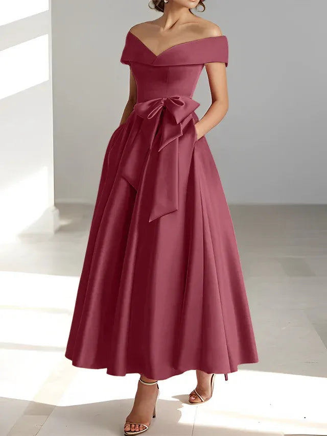 A-Linie/Prinzessin Schulterfreies Ärmelloses Knöchellanges Kleid der Brautmutter mit Taschen