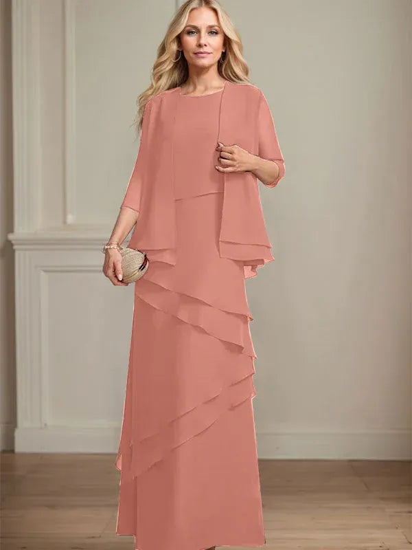 Schmaler Schnitt Ausschnitt bodenlanges Chiffon Kleid für die Brautmutter