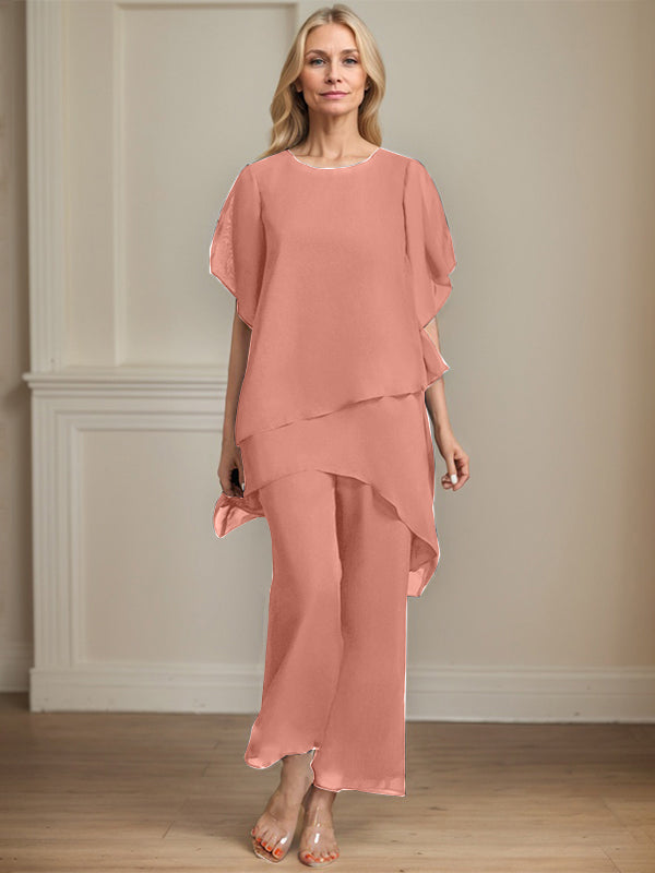 Combinaison/pantalon séparé en chiffon à col rond longueur cheville robe mère de la mariée