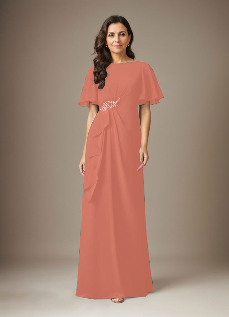 Dunkelmarineblaues Etuikleid mit Perlenbesatz aus Chiffon