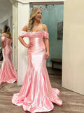 Cold Shoulder Pink Mermaid Long Prom Dress with Beaded