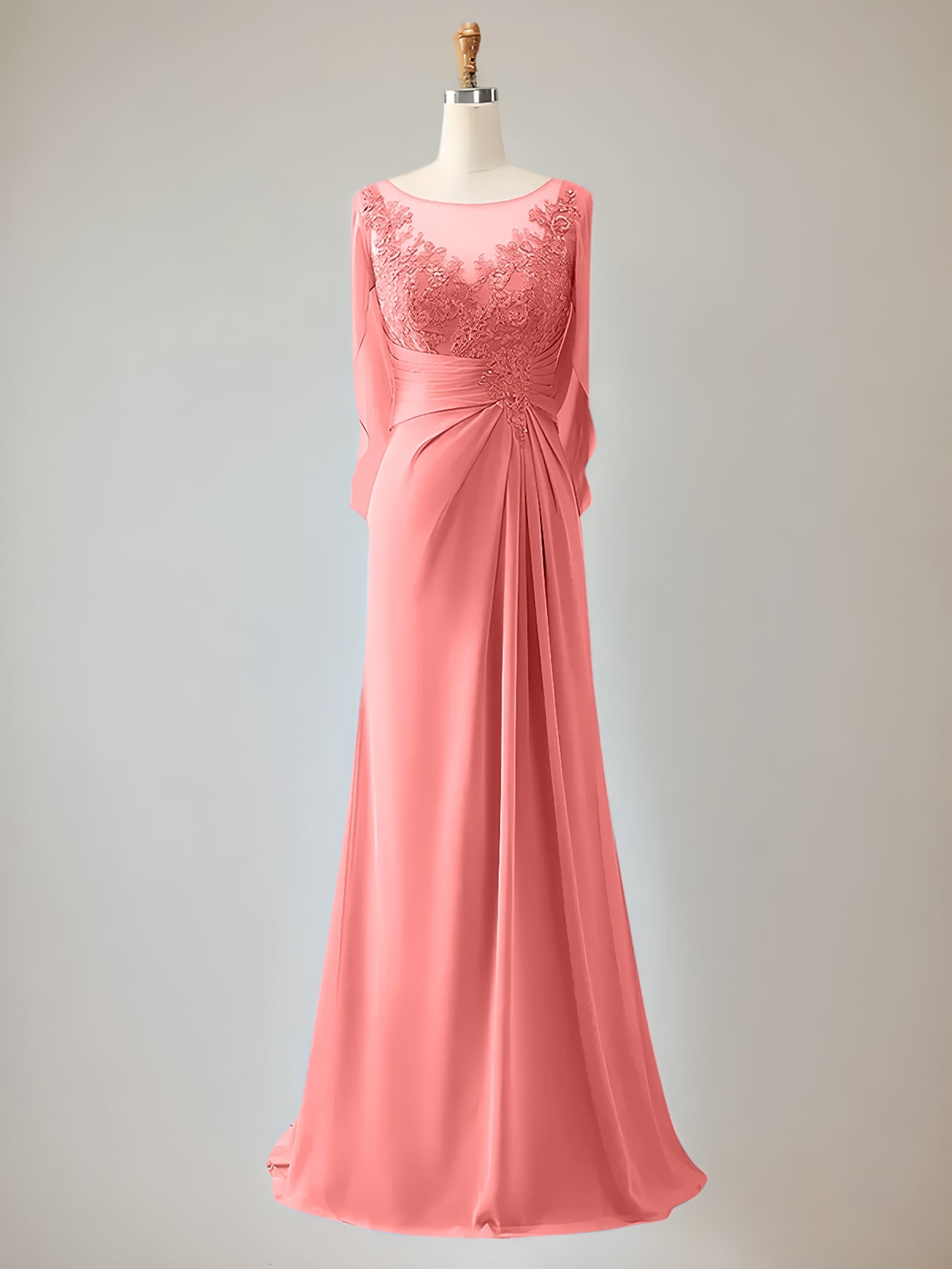 Trumpet/Mermaid Chiffon-Mutter-der-Braut-Kleid mit Rundhalsausschnitt, 1/2-Ärmeln und Perlenbesatz