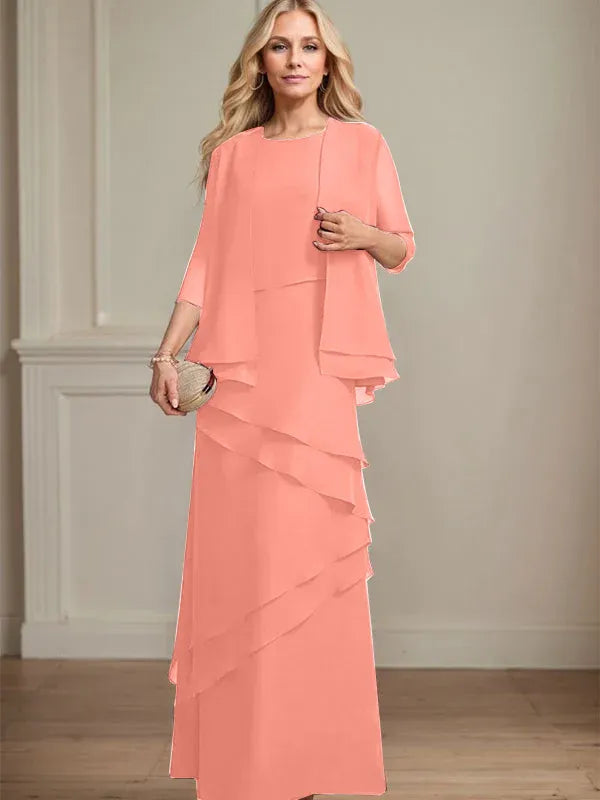 Schmaler Schnitt Ausschnitt bodenlanges Chiffon Kleid für die Brautmutter