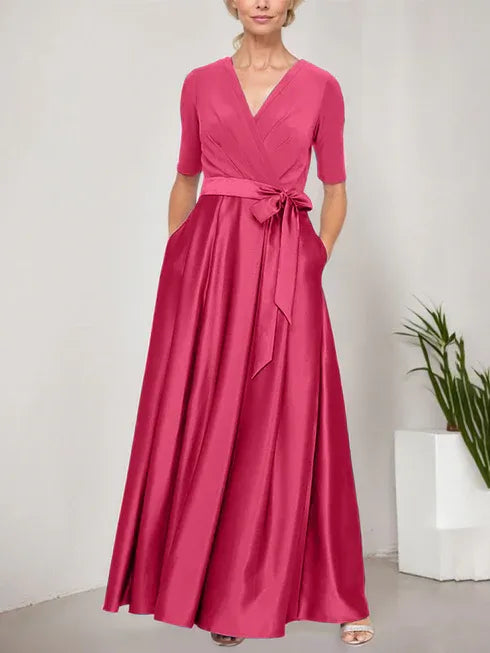 Überlappender Ausschnitt Ballkleid mit vollem Satinsrock und Jersey-Oberteil