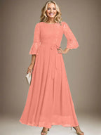 A-line Scoop Ankle-Length Lace Chiffon Mother of the Bride Dress With Bow