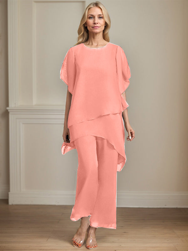 Combinaison/pantalon séparé en chiffon à col rond longueur cheville robe mère de la mariée