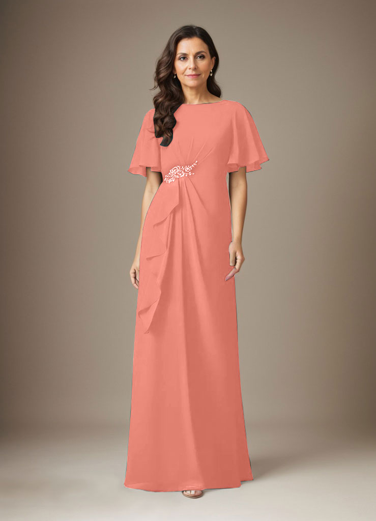 Dunkelmarineblaues Etuikleid mit Perlenbesatz aus Chiffon