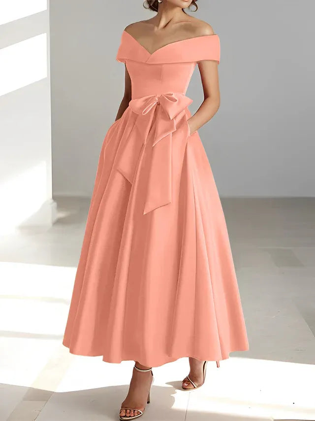 A-Linie/Prinzessin Schulterfreies Ärmelloses Knöchellanges Kleid der Brautmutter mit Taschen