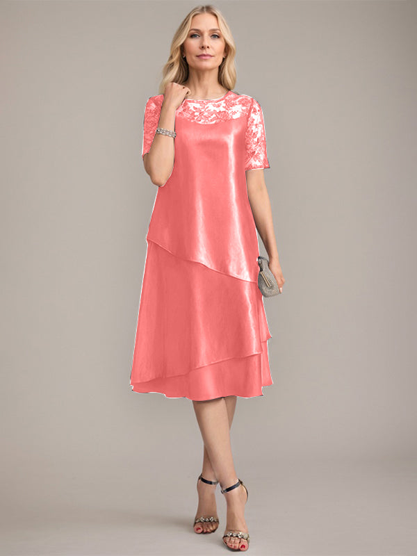 A-Linien Rundhals knielanges Mutter der Braut Kleid mit Applikationen & Pailletten