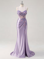 Corset Floral Mermaid Long Prom Dress with Slit