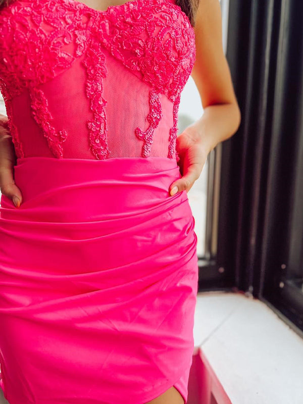 Corset Satin Asymmetrical Tight Short Homecoming Dress with Sequins