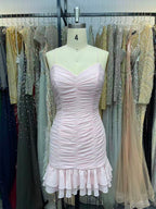 Cute Sheath Satin Mini Homecoming Dress with Ruffles