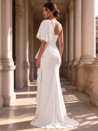 One Shoulder Draped Crepe Mermaid Evening Dress High Slit