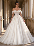Pearl Beaded Spaghetti Strap Sweetheart Floral Ball Gown Wedding Dress
