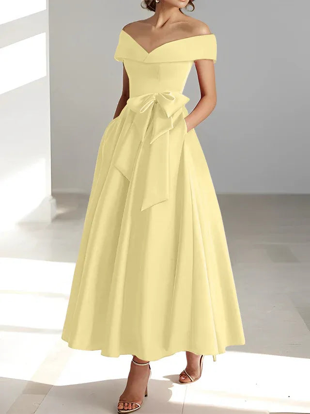 A-Linie/Prinzessin Schulterfreies Ärmelloses Knöchellanges Kleid der Brautmutter mit Taschen