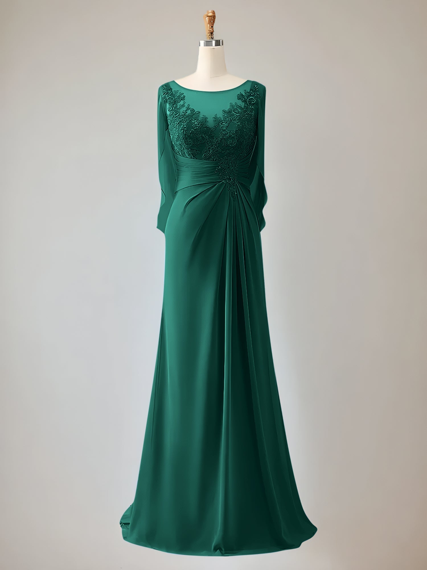 Trumpet/Mermaid Chiffon-Mutter-der-Braut-Kleid mit Rundhalsausschnitt, 1/2-Ärmeln und Perlenbesatz