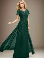 Sheath/Column Scoop Illusion Floor-Length Lace Chiffon Mother of the Bride Dress With Sequins