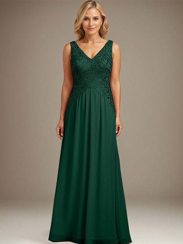 Bordeauxrotes A-Linien-Kleid mit V-Ausschnitt, bodenlang, aus Spitze und Chiffon, Mutter der Braut Kleid