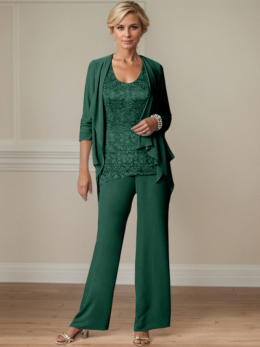 Ensemble pantalon mère de la mariée en mousseline, col rond élégant et longueur cheville