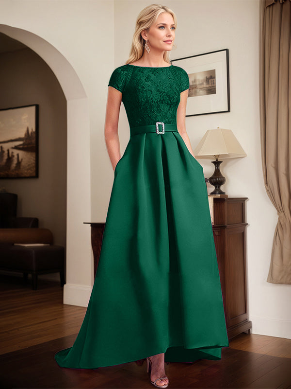 Orchideen-Spitzen elegantes A-Linien Brautmutterkleid mit Perlenbesatz aus Satin
