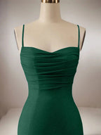 Sparkly Dark Green Mermaid Spaghetti Straps Long Prom Dress with Slit