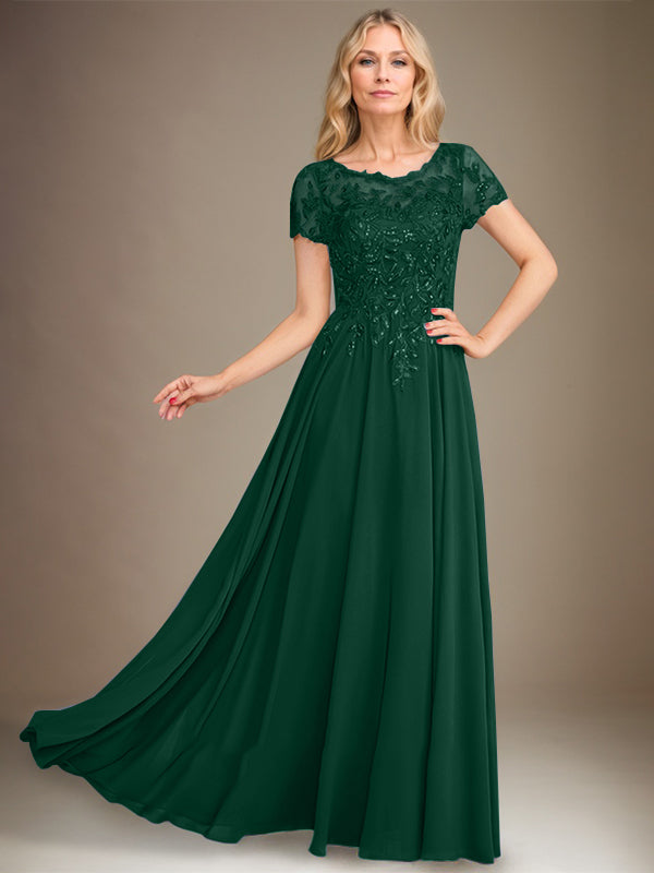 A-Line Scoop Floor-Length Chiffon Mother of the Bride Dress With Applique & Sequins