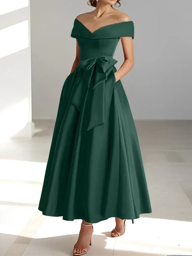 A-Linie/Prinzessin Schulterfreies Ärmelloses Knöchellanges Kleid der Brautmutter mit Taschen