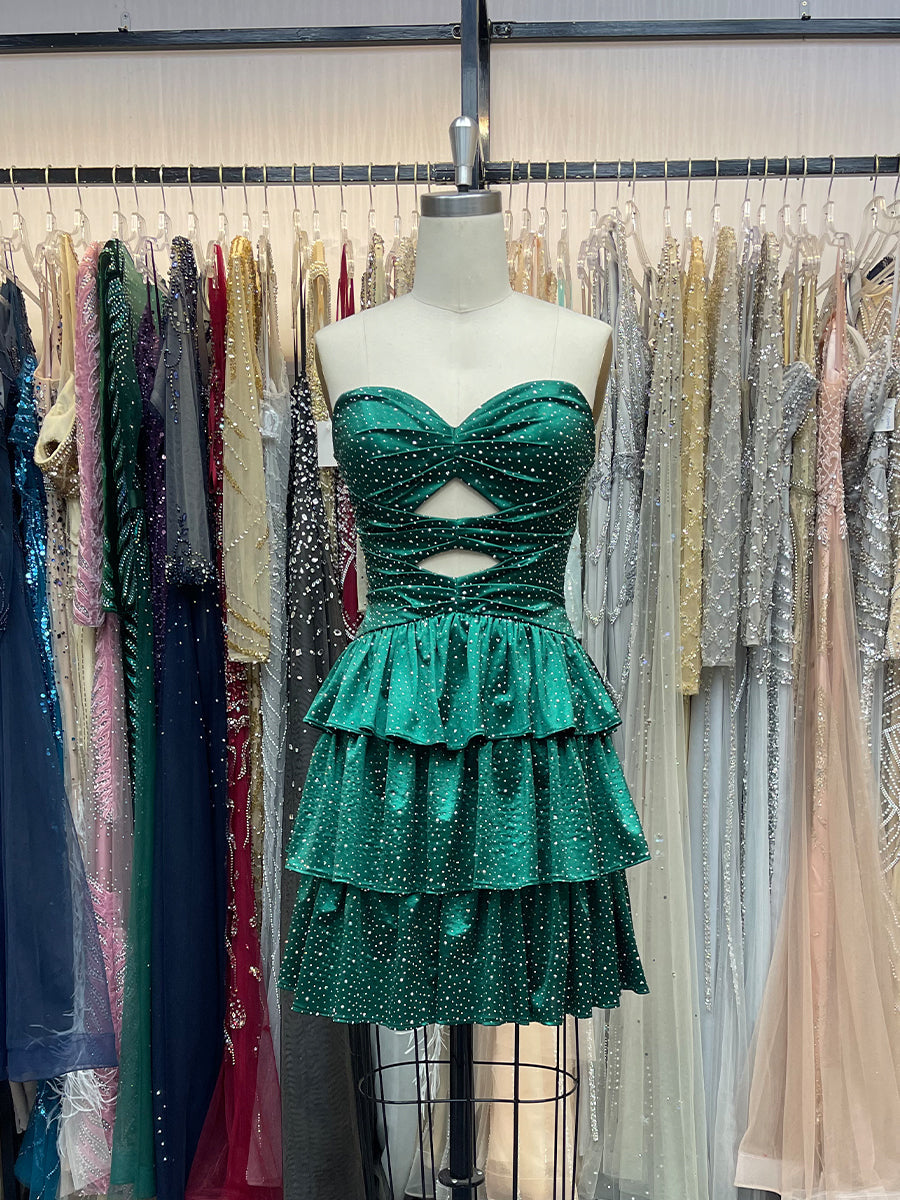 A-Linie Trägerloses Herz-Ausschnitt Satin Abschlussballkleid mit Schlüsselloch
