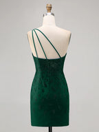 Dark Green Bodycon One Shoulder Beaded Homecoming Dress with Slit
