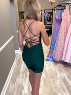 Dark Green Spaghetti Straps Bodycon Homecoming Dress With Beding