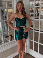 Dark Green Strapless Corset Bodice Short Homecoming Dress with Beads