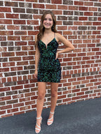Dark Green V Neck Sequin Bodycon Short Homecoming Dress