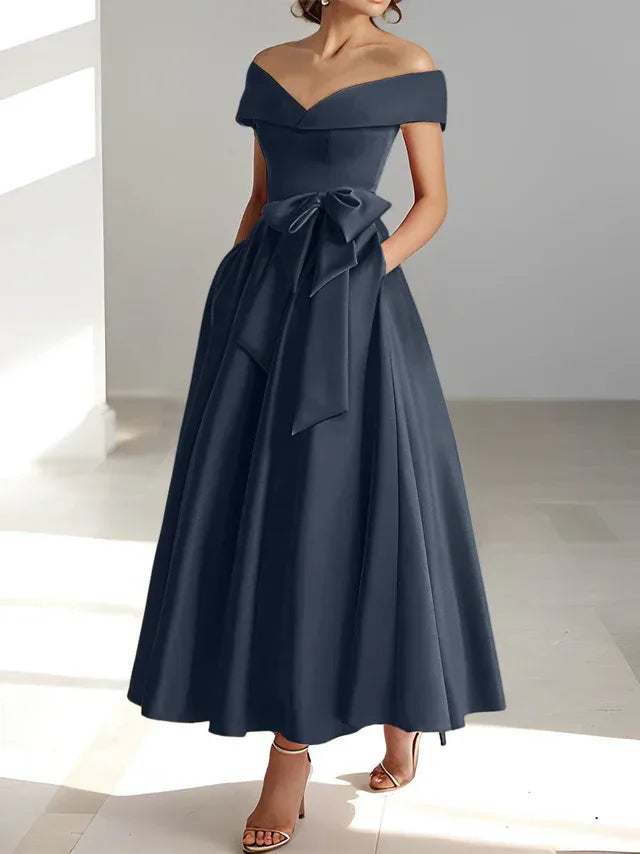 A-Linie/Prinzessin Schulterfreies Ärmelloses Knöchellanges Kleid der Brautmutter mit Taschen