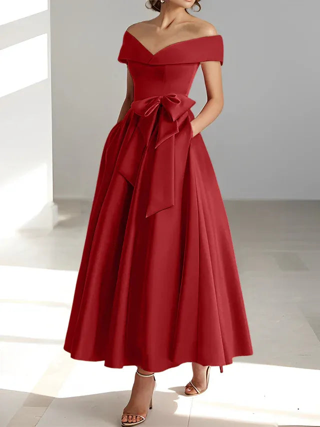 A-Linie/Prinzessin Schulterfreies Ärmelloses Knöchellanges Kleid der Brautmutter mit Taschen