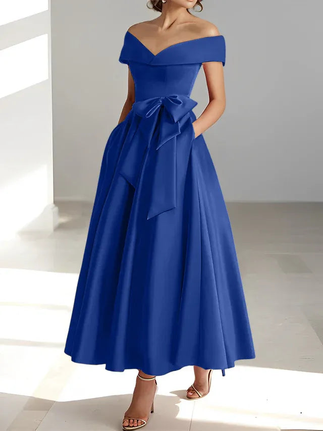A-Linie/Prinzessin Schulterfreies Ärmelloses Knöchellanges Kleid der Brautmutter mit Taschen