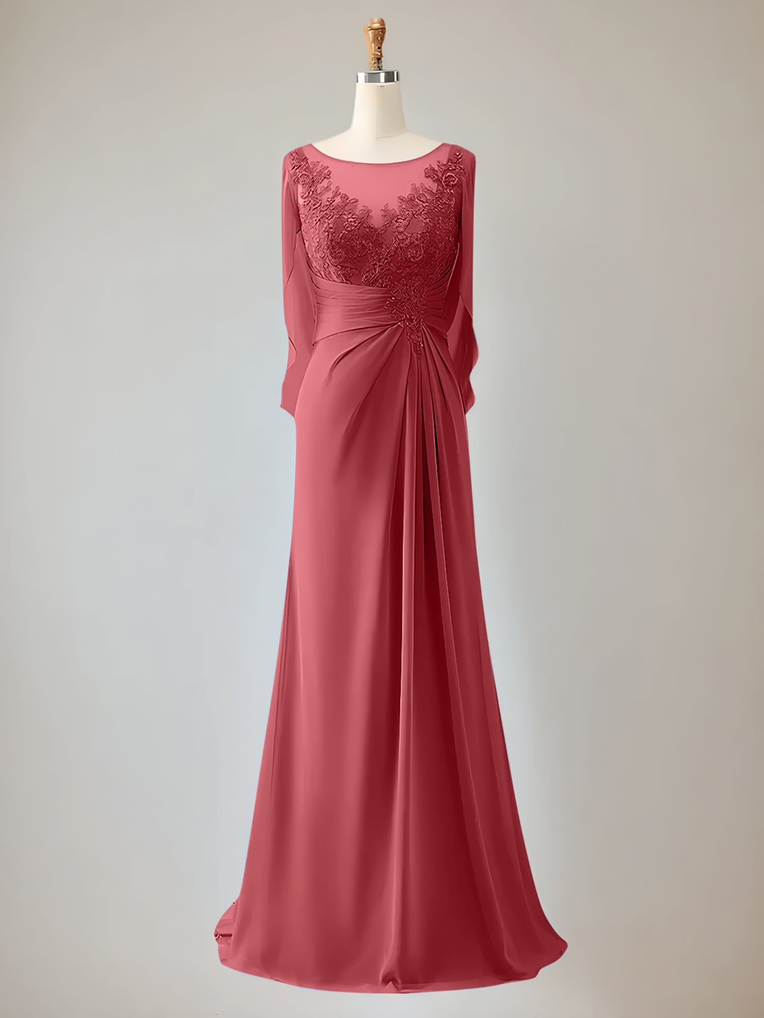 Trumpet/Mermaid Chiffon-Mutter-der-Braut-Kleid mit Rundhalsausschnitt, 1/2-Ärmeln und Perlenbesatz