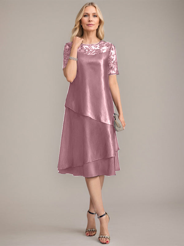 A-Linien Rundhals knielanges Mutter der Braut Kleid mit Applikationen & Pailletten