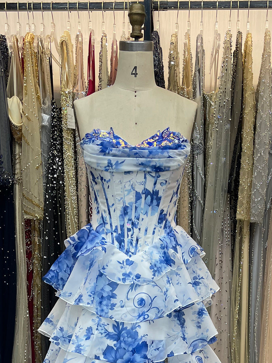 Dramatic Tiered Ruffle Prom Dress with Corset Bodice