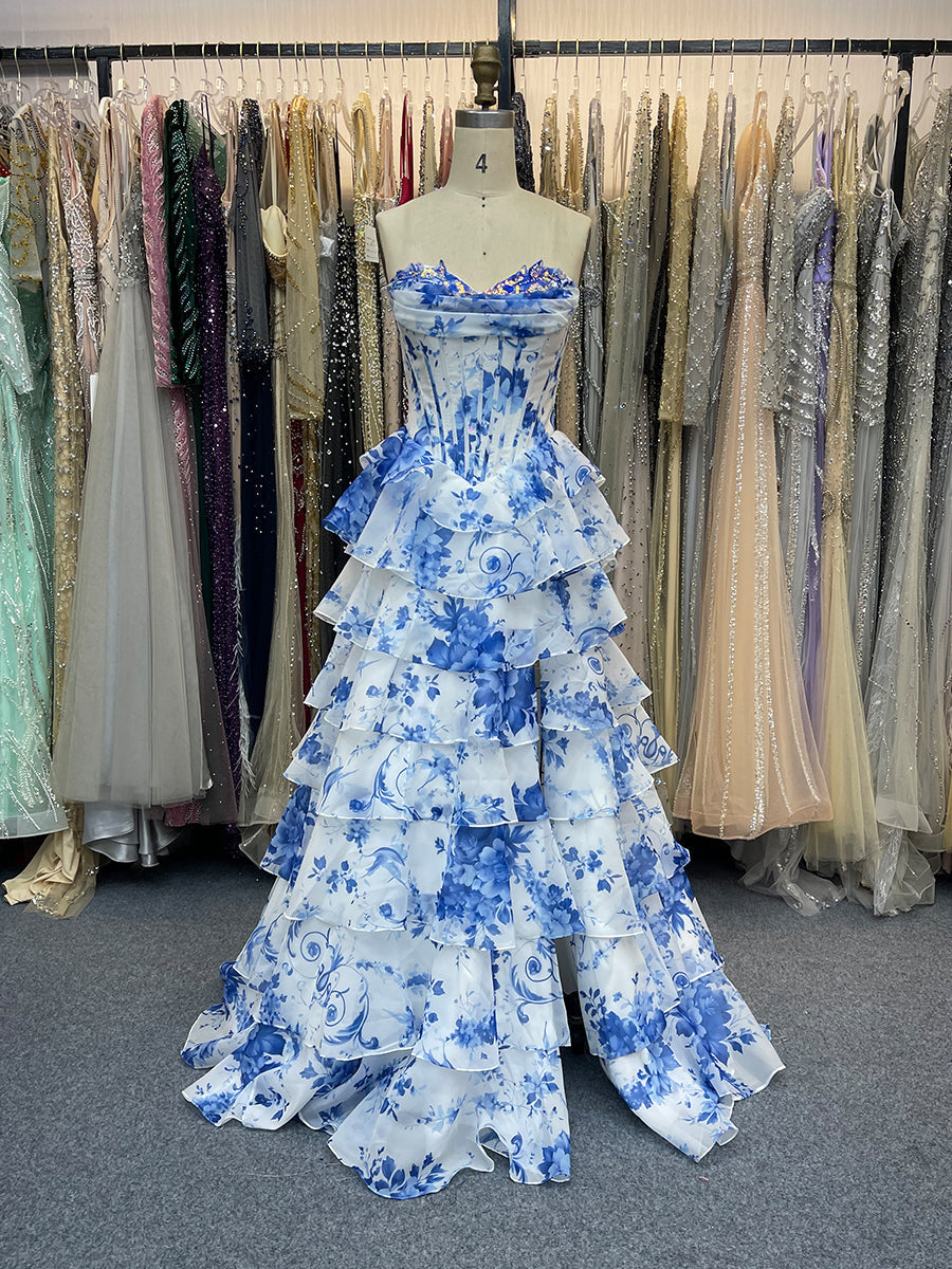 Dramatic Tiered Ruffle Prom Dress with Corset Bodice