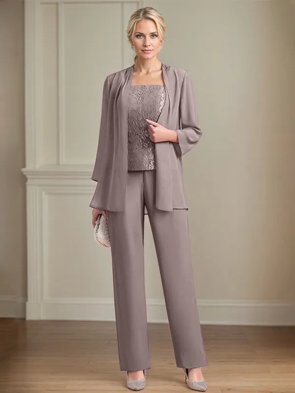 Combinaison mère de la mariée en chiffon, col carré, sans manches, longueur au sol