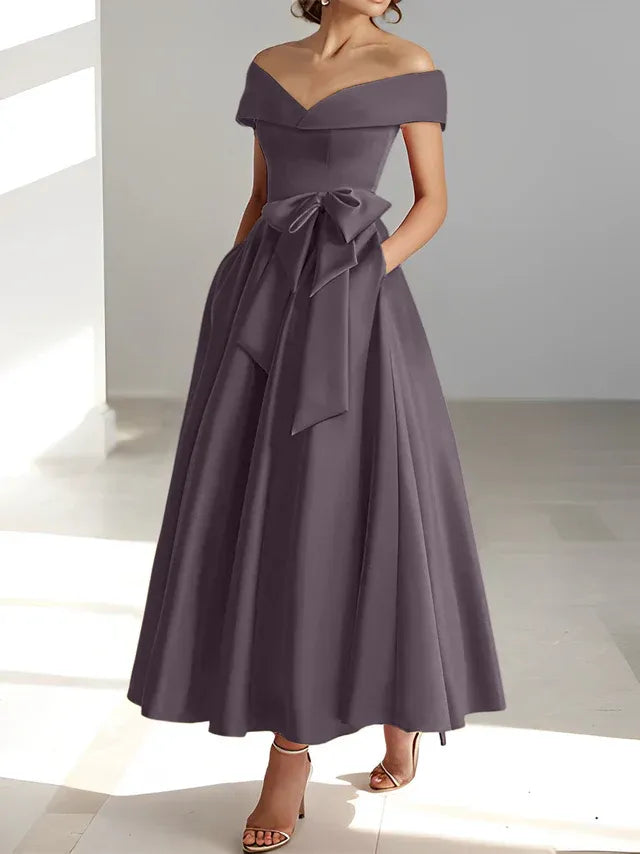 A-Linie/Prinzessin Schulterfreies Ärmelloses Knöchellanges Kleid der Brautmutter mit Taschen