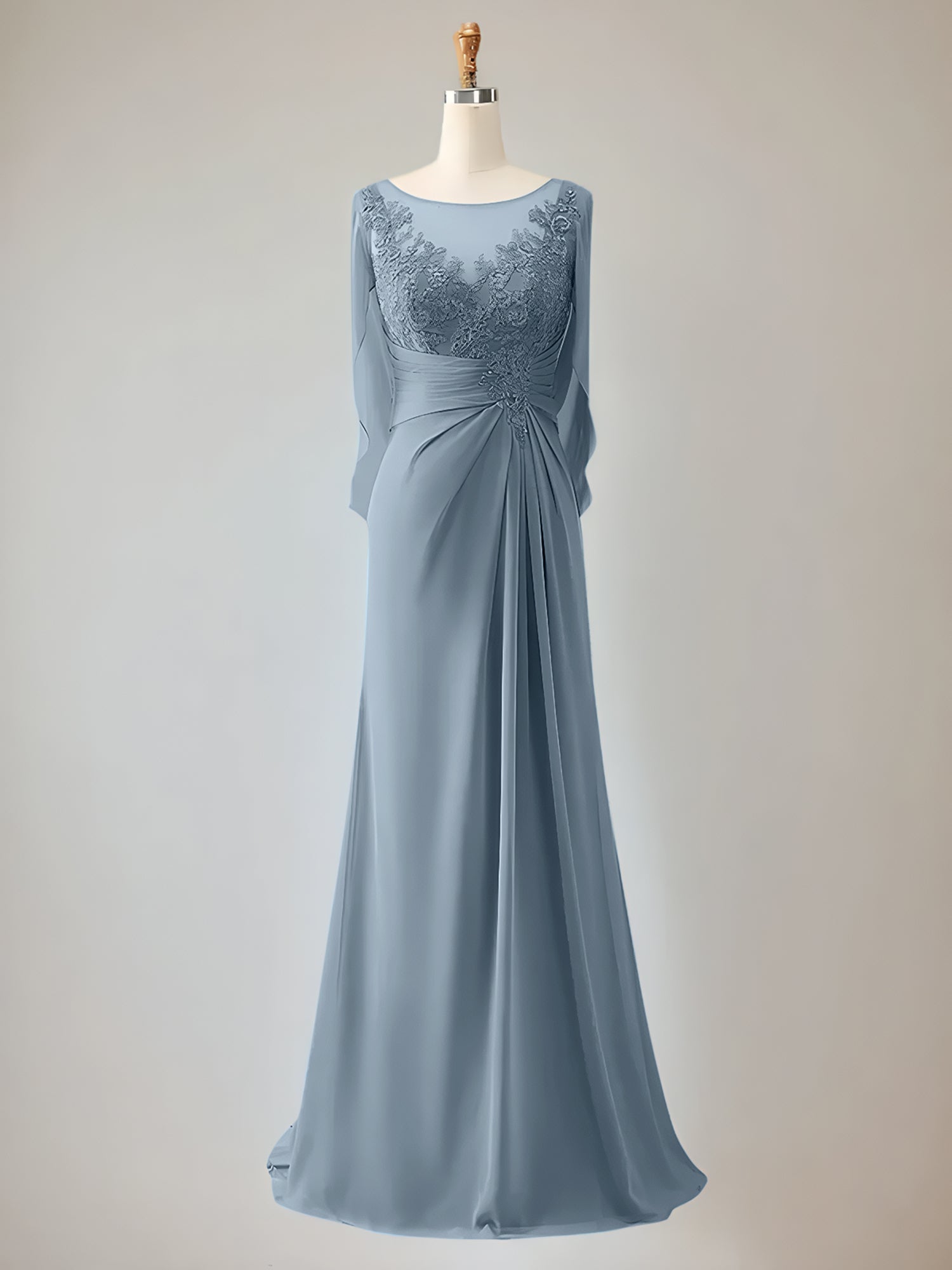 Trumpet/Mermaid Chiffon-Mutter-der-Braut-Kleid mit Rundhalsausschnitt, 1/2-Ärmeln und Perlenbesatz