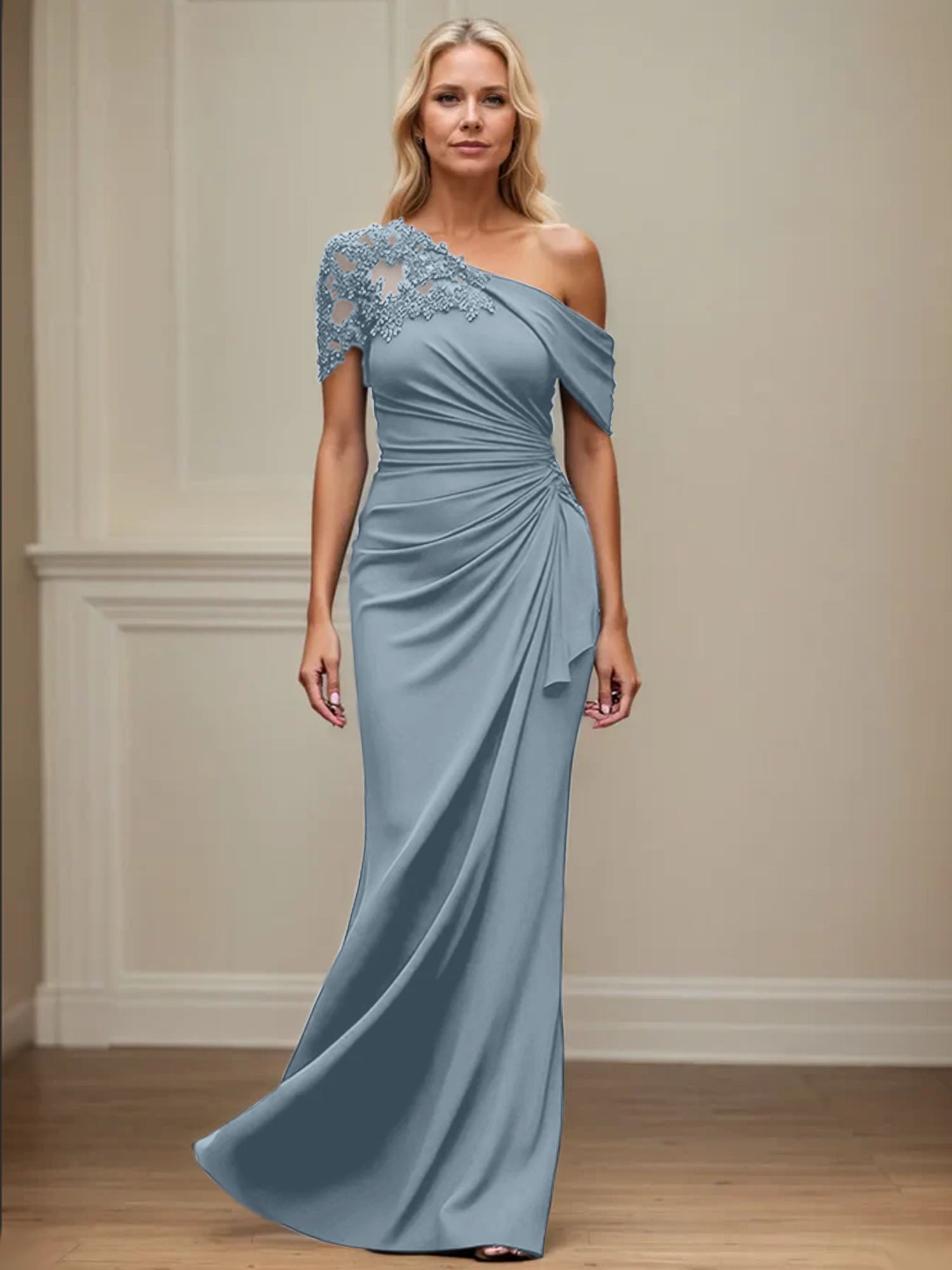 Trumpet/Meerjungfrau Mutter-der-Braut-Kleid mit asymmetrischem Schnitt und Applikationen