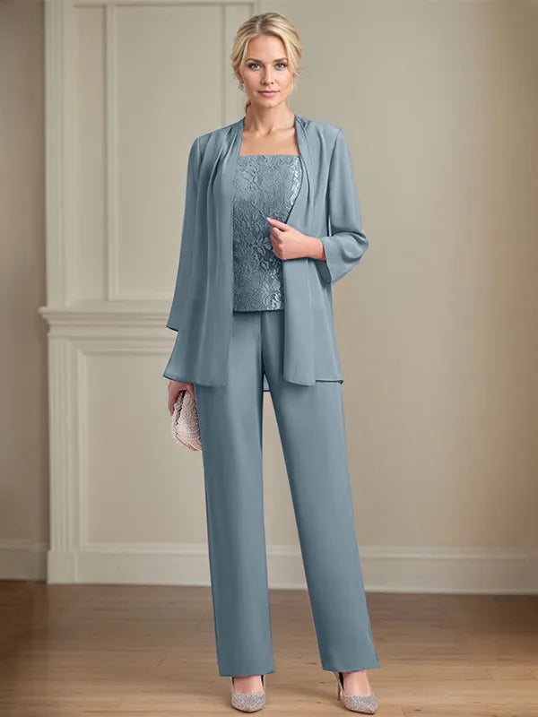 Combinaison mère de la mariée en chiffon, col carré, sans manches, longueur au sol