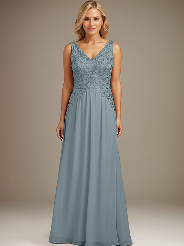 Bordeauxrotes A-Linien-Kleid mit V-Ausschnitt, bodenlang, aus Spitze und Chiffon, Mutter der Braut Kleid